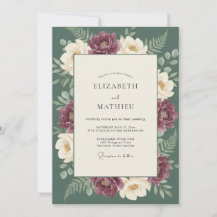Invitation Noces Botaniques Romantiques à la Crème de Prune