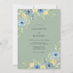 Invitation Noces Céladon Azuré Ranunculus Eucalyptus Poussiér