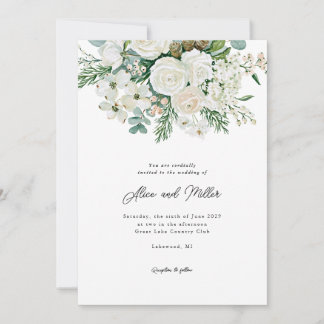 Invitation Noces Cornouiller et Épicéa Roses Blanches d'Hiver