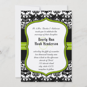 Invitation Noces Damassées Apple Vert Noir Oiseaux d'Amour