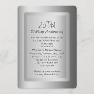 Invitation Noces d'argent 25e anniversaire de mariage