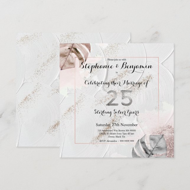 Invitation Noces d'argent 25e anniversaire de mariage Élégant (Devant / Derrière)