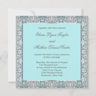Invitation Noces d'argent bleues turquoises