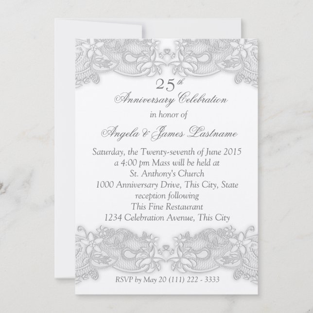 Invitation Noces d'argent Floral Victorien (Devant)