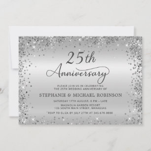 Invitation Noces d'argent paillettes métallisées 25e annivers