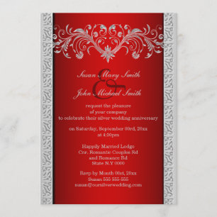 Invitation Noces d'argent rouge florale