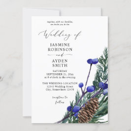 Invitation Noces de Baies Bleues d'Hiver et de Verdure de Pin