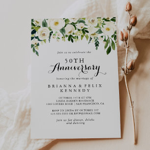 Invitation Noces de Blanc Floral de Verdure 50e Anniversaire 