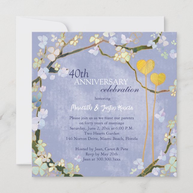 Invitation Noces de Bleu Poudre Rustique Anniversaire de Mari (Devant)
