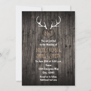 Invitation Noces de bois de cerf rustique et cœur sculpté