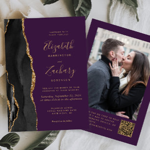 Invitation Noces de code QR photo violet Agate Or noir