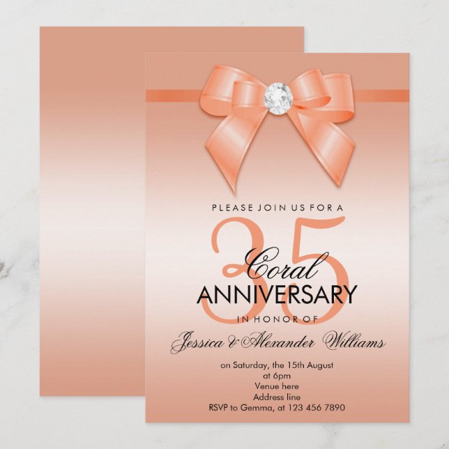 Invitation Noces de corail et ruban 35e anniversaire de maria (Devant / Derrière)