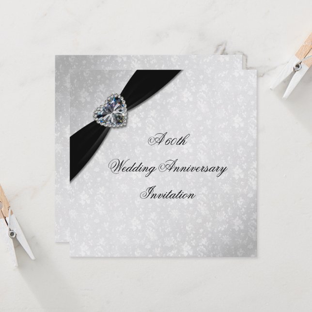 Invitation Noces de damas 60e anniversaire de mariage (Devant/Arrière en situation)