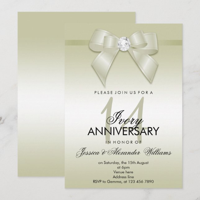 Invitation Noces de dentelle 14e anniversaire de mariage (Devant / Derrière)
