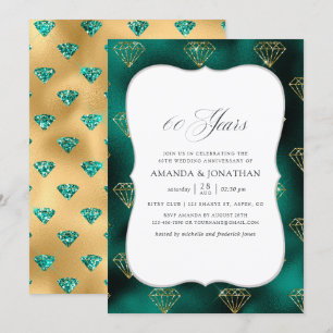 Invitation Noces de diamant : 60 ans de mariage en sarcelle e