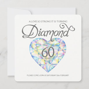 Invitation Noces de diamant amour si fort cœur aquarelle