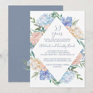 Invitation Noces de diamant Bleu Poussiéreux 50ème Anniversai