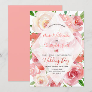 Invitation Noces de diamant géométriques de corail florales