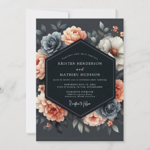 Invitation Noces de la flore crépusculaire au corail ardoisé