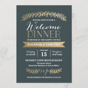 Invitation Noces de Laurier d'Ardoise Or Fête de Bienvenue Dî