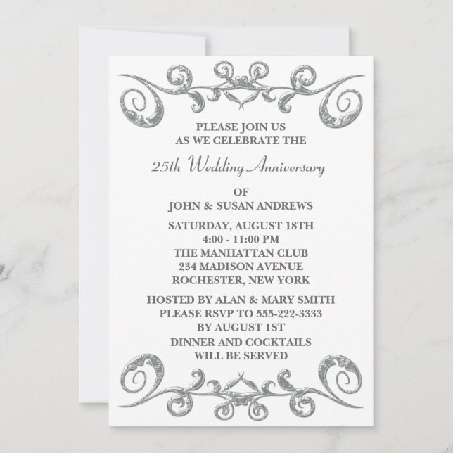 Invitation Noces de Mariage 25ème Anniversaire de Mariage (Devant)