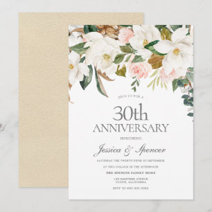 Invitation Noces de mariage 30 ans Fleurs roses et blanches