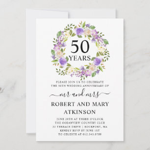 Invitation Noces de mariage 50 ans Purple White Floral