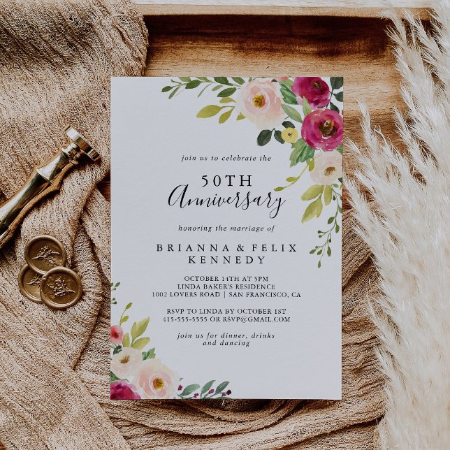 Invitation Noces de mariage 50 ans Vert Foncé Rose (Créateur téléchargé)