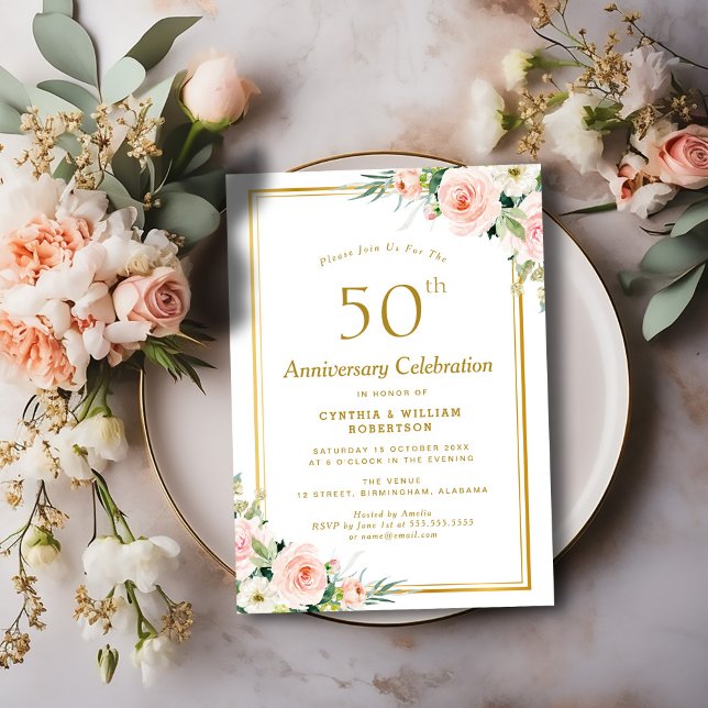 Invitation noces de mariage 50e anniversaire or et rose (Créateur téléchargé)