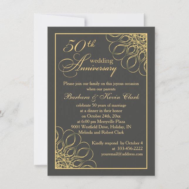 Invitation Noces de mariage 50ème anniversaire de mariage tou (Devant)