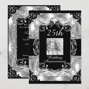 Invitation Noces de mariage Floral Argent 25 ans