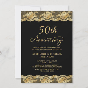 Invitation Noces de Mariage Noir et Or Vintage 50 Ans