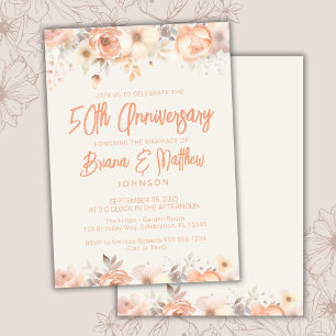Invitation Noces de marié Fleur Ivoire Beige Pêche 50e Annive