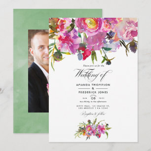 Invitation Noces de photo d'aquarelle de pivoines roses vinta
