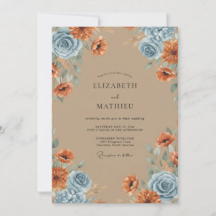 Invitation Noces de Pivoine en Ardoise Terracotta