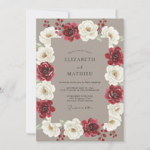 Invitation Noces de Pivoine Taupe Bourgogne Profond
