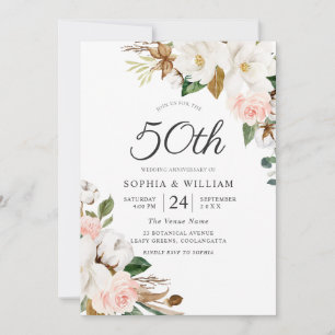 Invitation Noces de porcelaine : Fleurs roses et blanches