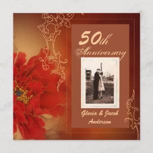Invitation Noces de porcelaine Peonie rouge Chinoise 50 ans