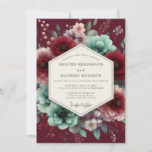 Invitation Noces de romance vintage Burgundy Bloom