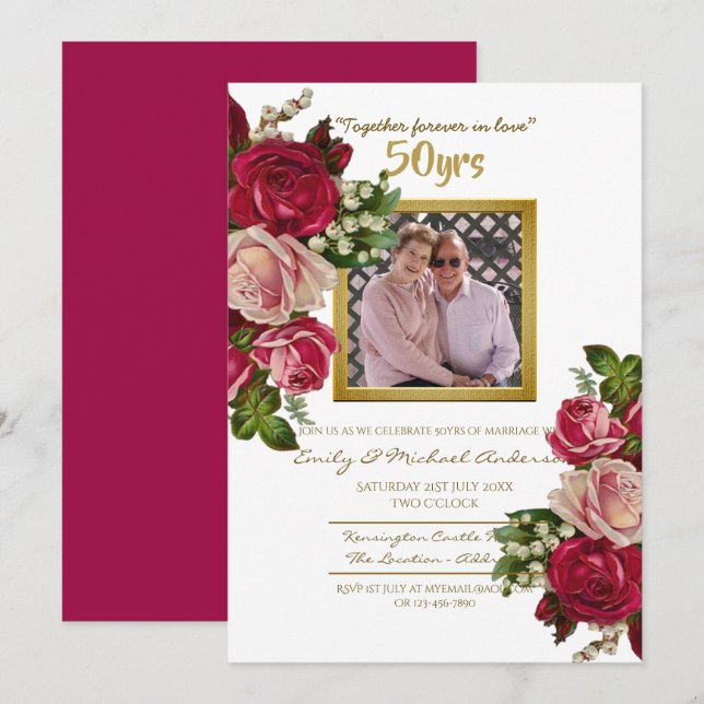 Invitation Noces de rose ancienne - TOUTES ANNÉES (Devant / Derrière)