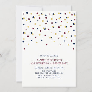 Invitation Noces de rubis, confettis bleus et or, 40e anniver