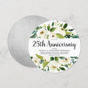Invitation Noces de Silver Floral Blanc 25 Ans de Mariage