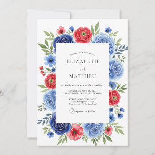 Invitation Noces d'été vives Bleu Barbeau Rouge