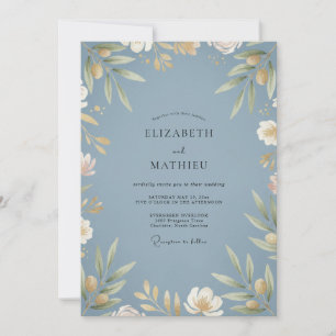 Invitation Noces d'eucalyptus au feuillage d'azur ardoise