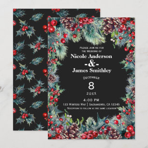 Invitation Noces d'hiver sombres Baies de fêtes et pommes de 