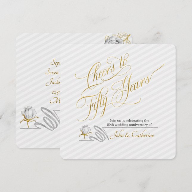 Invitation Noces d'or 50 ans Anniversaire de mariage rayures (Devant / Derrière)