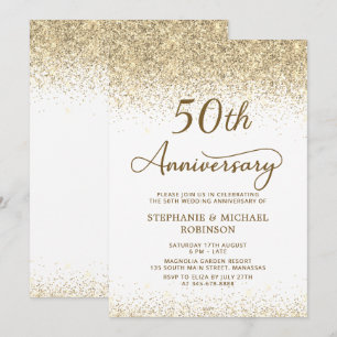 Invitation Noces d'or : 50 ans de mariage en paillettes dorée