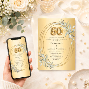Invitation noces d'or 50 ans photo de feuillage vert