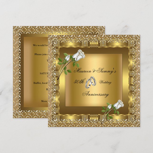 Invitation Noces d'or 50e Anniversaire de Mariage Élégant (Devant / Derrière)