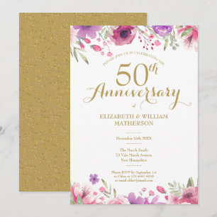 Invitation Noces d'or aquarelle florale